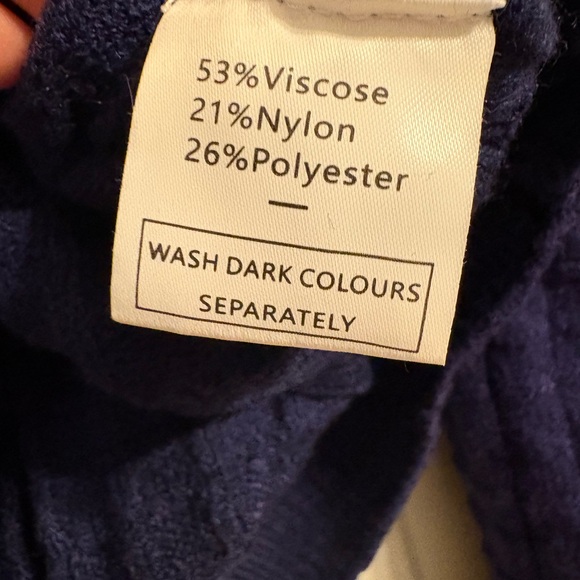 Large Navy Waffle Knit gold Button pockets Cardigan New England Coastal vibe - Picture 4 of 5